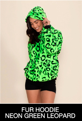 Women's Fur Hoodie | Neon Green Leopard
