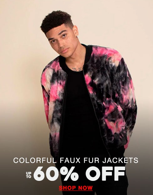 Men's Colorful Faux Fur Jacket | Ink Spotted Tie Dye Leopard