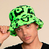Men's Fur Bucket Hat | Neon Green Leopard