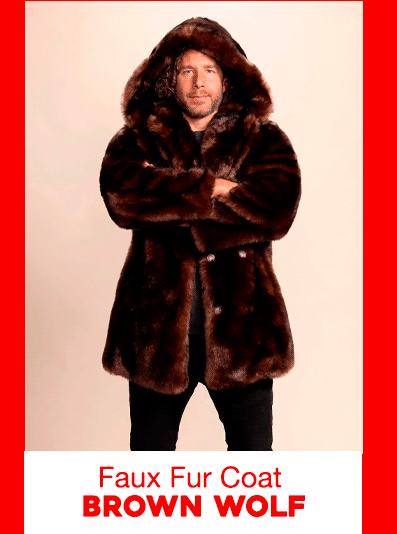 Hooded Men's Faux Fur Coat | Brown Wolf