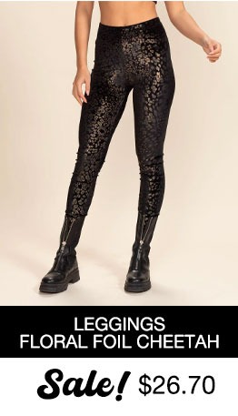 Women's Metallic Leggings | Floral Foil Cheetah