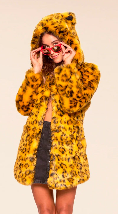 Classic Women's Faux Fur Coat | Cheetah Print Yellow