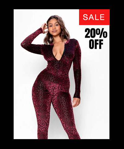 Women's Red Full Bodysuit | Ruby Leopard