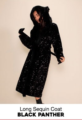 Classic Women's Long Sequin Coat | Black Panther