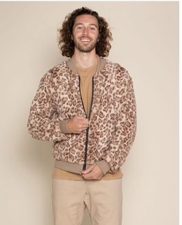 Men's Faux Fur Jacket | Tan Strawberry Leopard