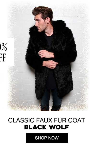 Classic Men's Faux Fur Coat | Black Wolf