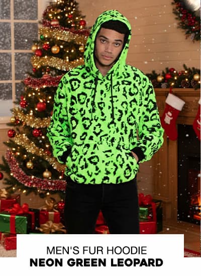 Men's Fur Hoodie | Neon Green Leopard