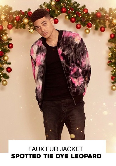Men's Colorful Faux Fur Jacket | Ink Spotted Tie Dye Leopard