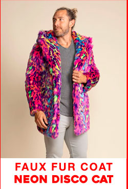 Classic Men's Blue & Pink Faux Fur Coat | Neon Disco Cat
