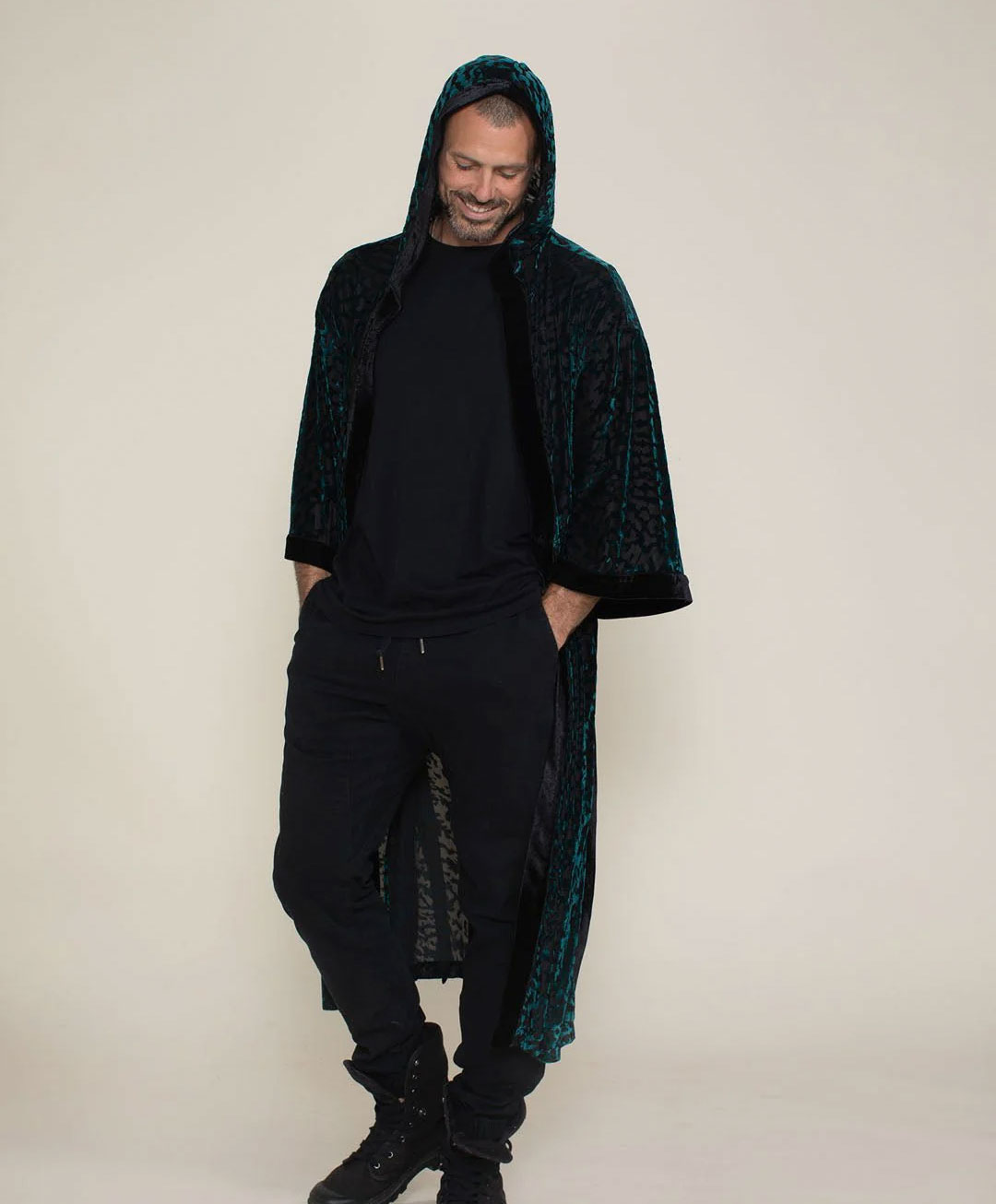 Men's Velvet Kimono | Emerald Green Tiger