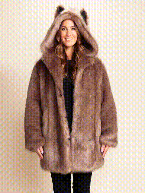 Classic Women's Brown Faux Fur Coat | Italian Wolf