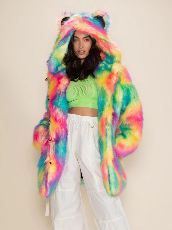 Classic Women's Faux Fur Coat | Rainbow Bear
