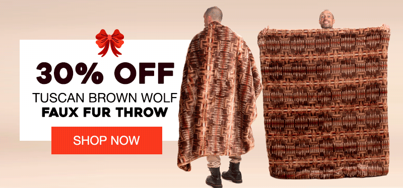 Tuscan Brown Wolf Faux Fur Throw
