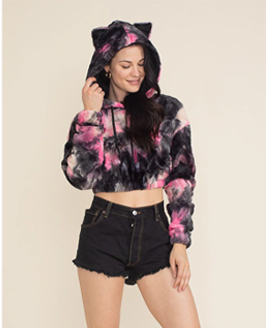 Ink Spotted Leopard Classic Ultra Soft Faux Fur Crop Hoodie | Women's