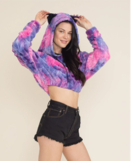 Cotton Candy Kitty Classic Ultra Soft Faux Fur Crop Hoodie | Women's