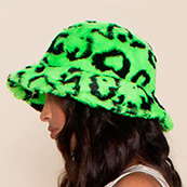 Women's Fur Bucket Hat | Neon Green Leopard
