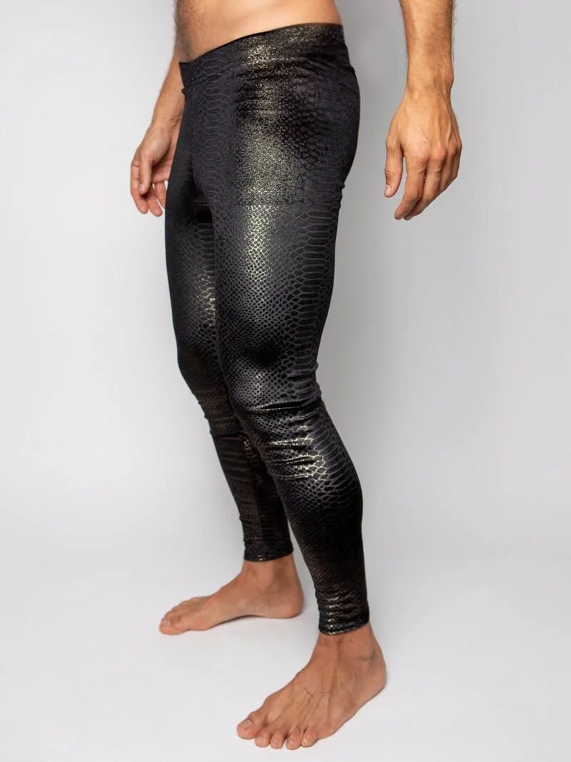 Men's Leggings | Black Metallic Snakeskin