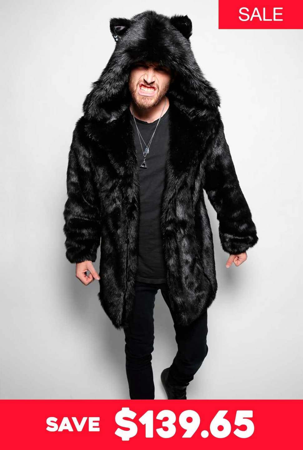 Sale Classic Men's Faux Fur Coat | Black Panther