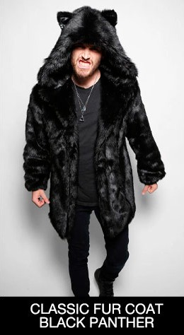 Classic Men's Faux Fur Coat | Black Panther