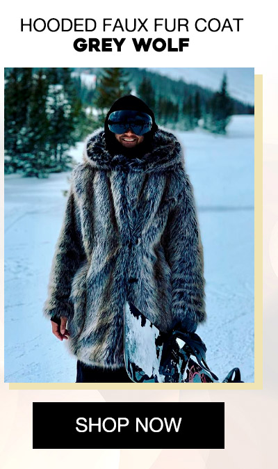 Hooded Men's Faux Fur Coat | Grey Wolf