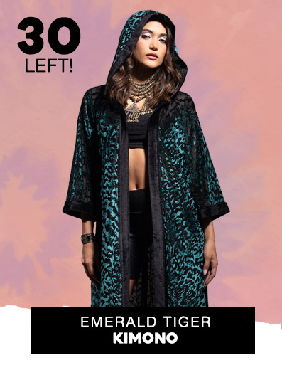 Women's Velvet Kimono | Emerald Green Tiger