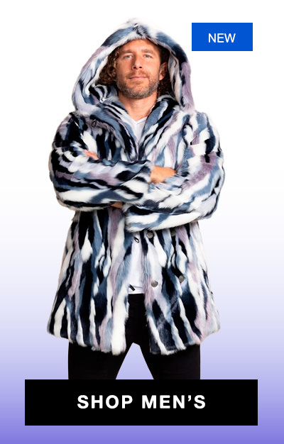 Hooded Men's Faux Fur Coat | Blue Lucky Rabbit
