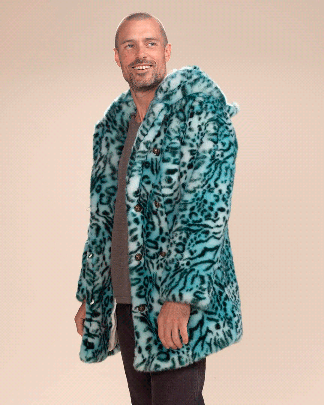 Classic Men's Faux Fur Coat | Aqua Cat