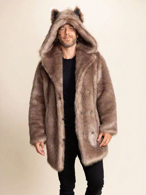 Classic Men's Brown Faux Fur Coat | Italian Wolf