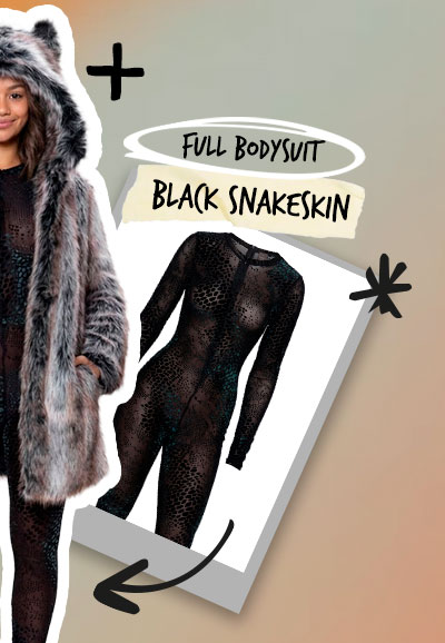 Women's Black Full Bodysuit | Black Snakeskin