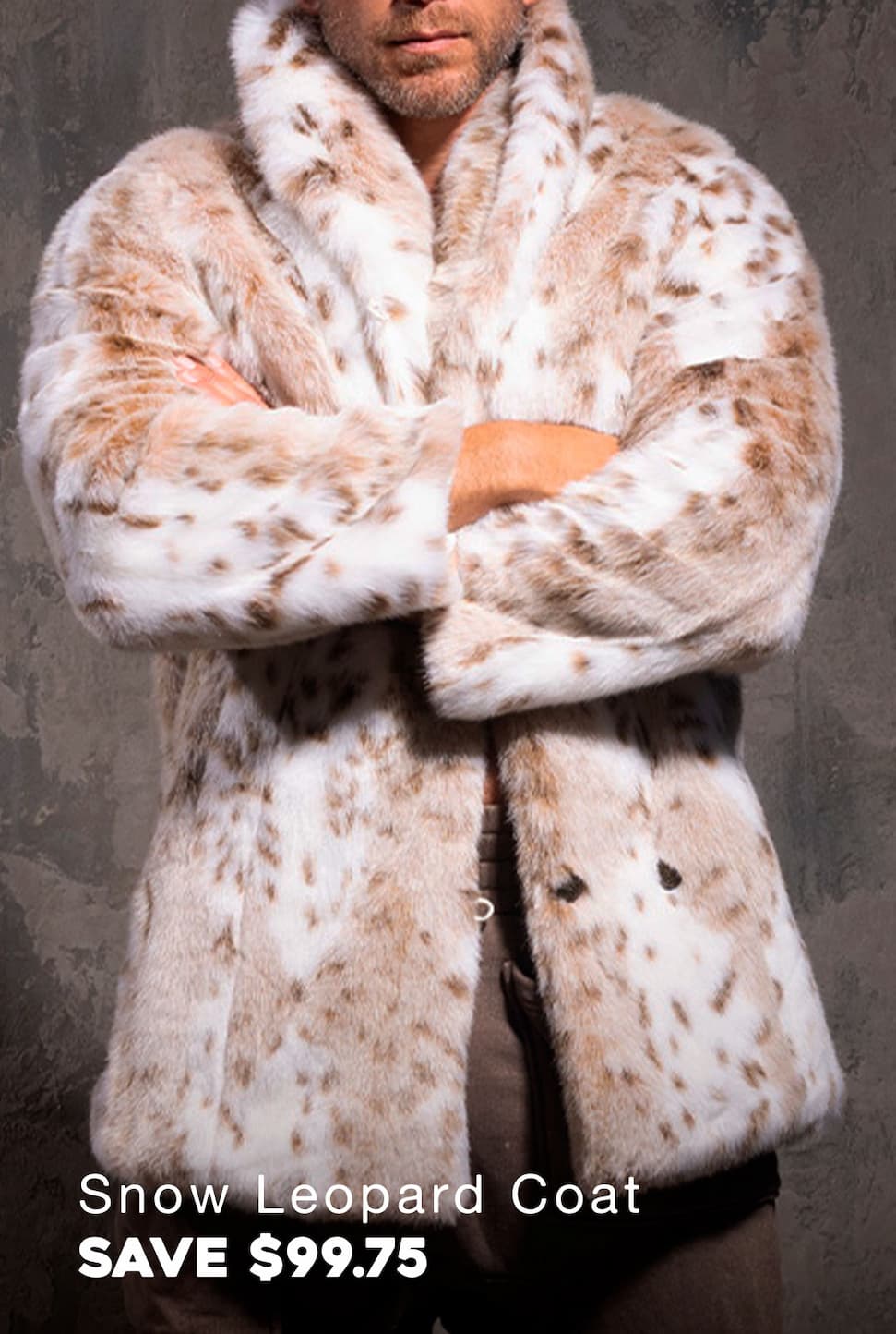Men's Faux Fur Coat | Siberian Snow Leopard