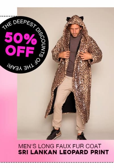 Classic Men's Long Faux Fur Coat | Sri Lankan Leopard Print