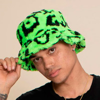 Men's Fur Bucket Hat | Neon Green Leopard