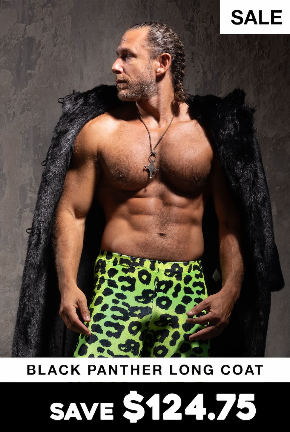 Classic Men's Long Faux Fur Coat | Black Panther