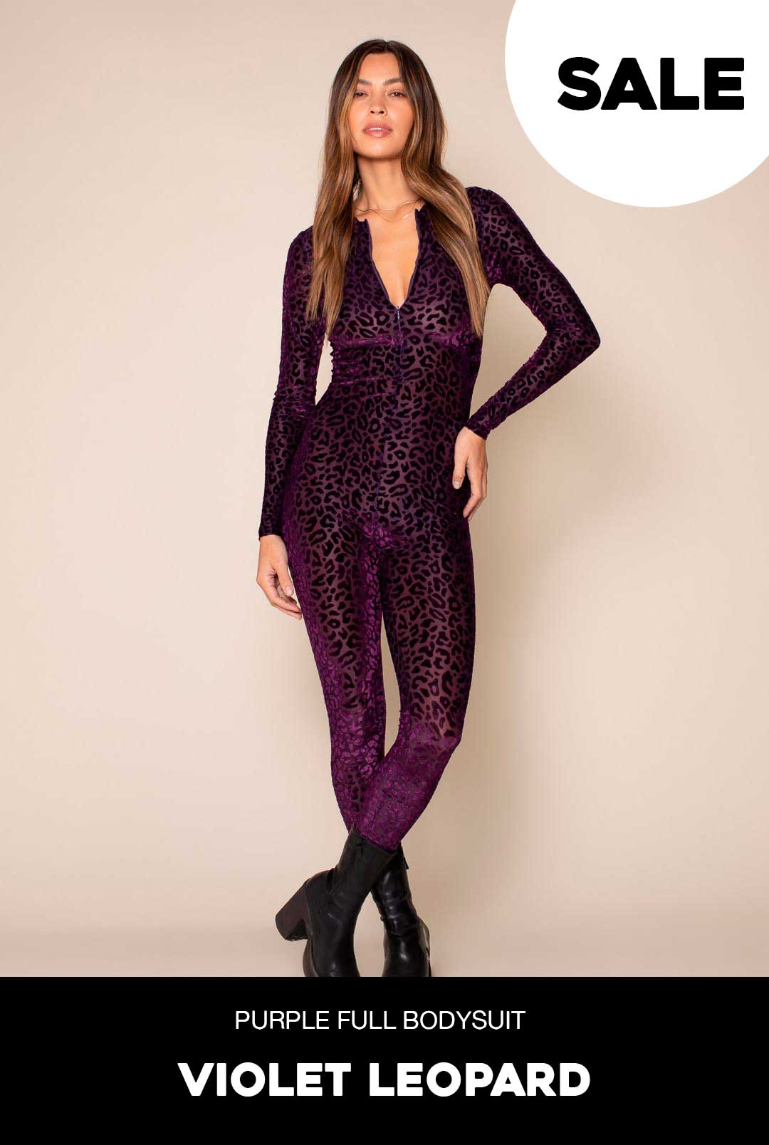 Women's Purple Full Bodysuit | Violet Leopard