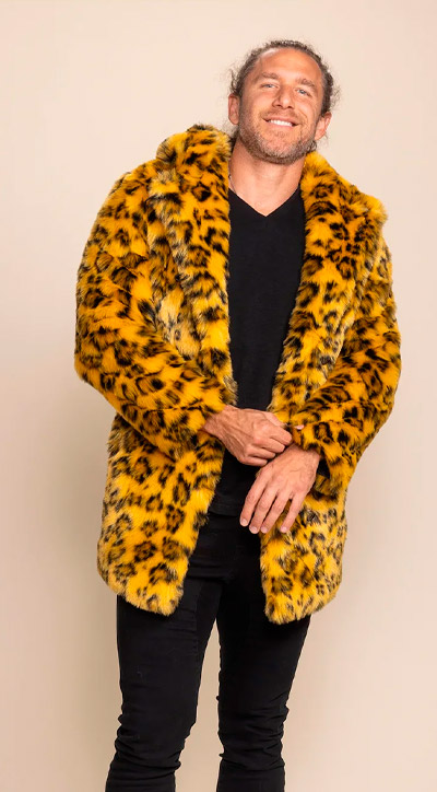 Classic Men's Faux Fur Coat | Yellow Cheetah Print