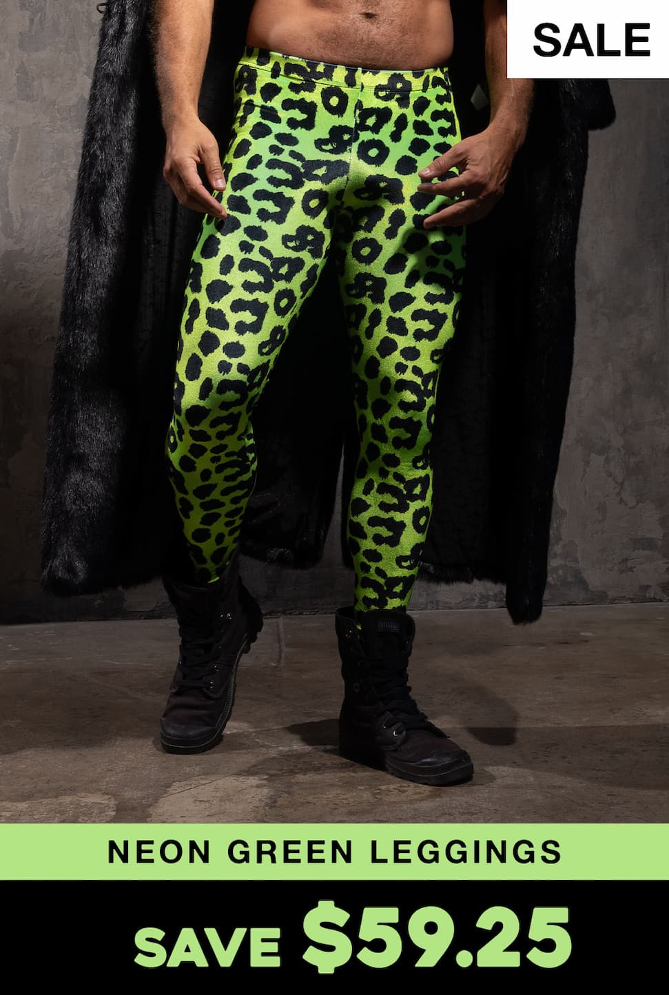 Men's Leggings Green | Neon Leopard