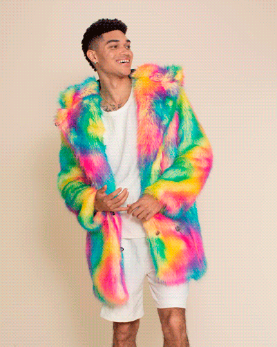 Classic Men's Faux Fur Coat | Rainbow Bear