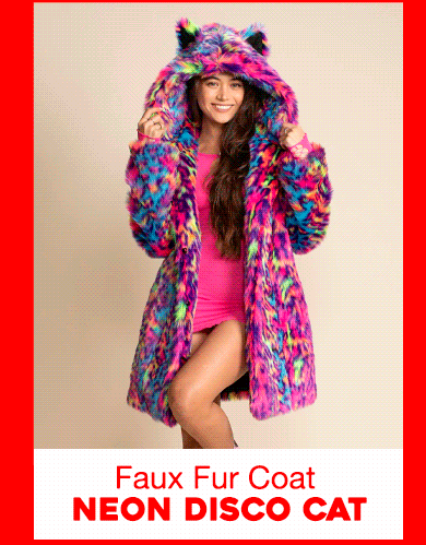 Classic Women's Pink & Blue Faux Fur Coat | Neon Disco Cat