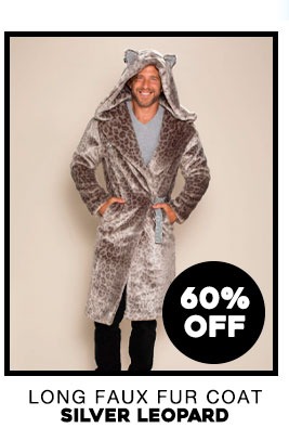 Classic Men's Long Faux Fur Coat | Silver Leopard