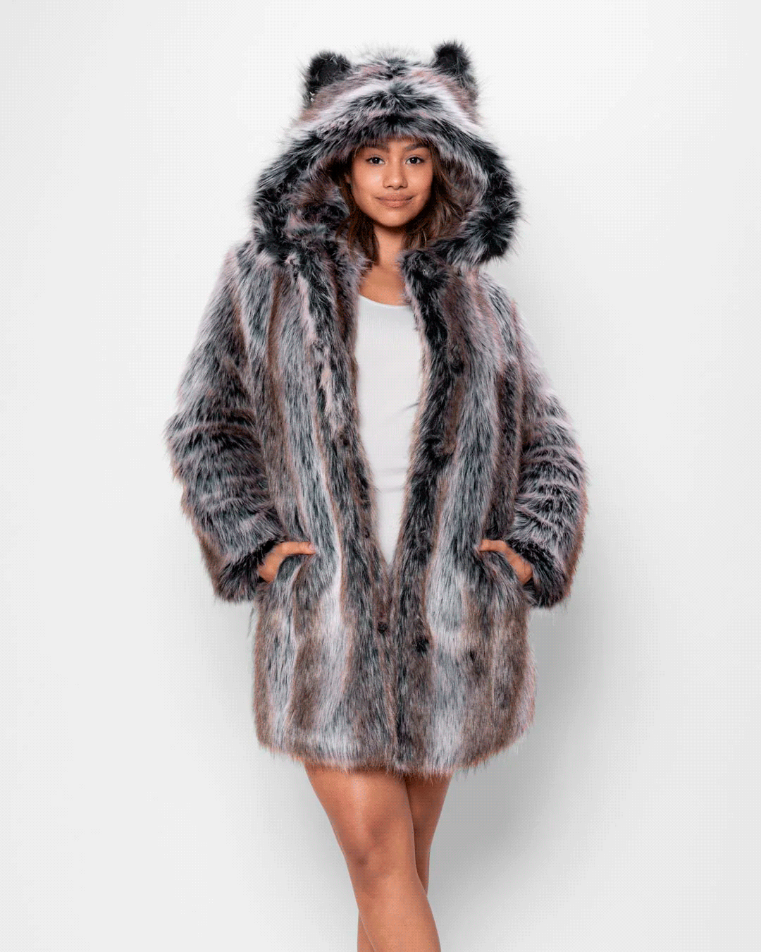 Classic Faux Fur Coat | Grey Wolf