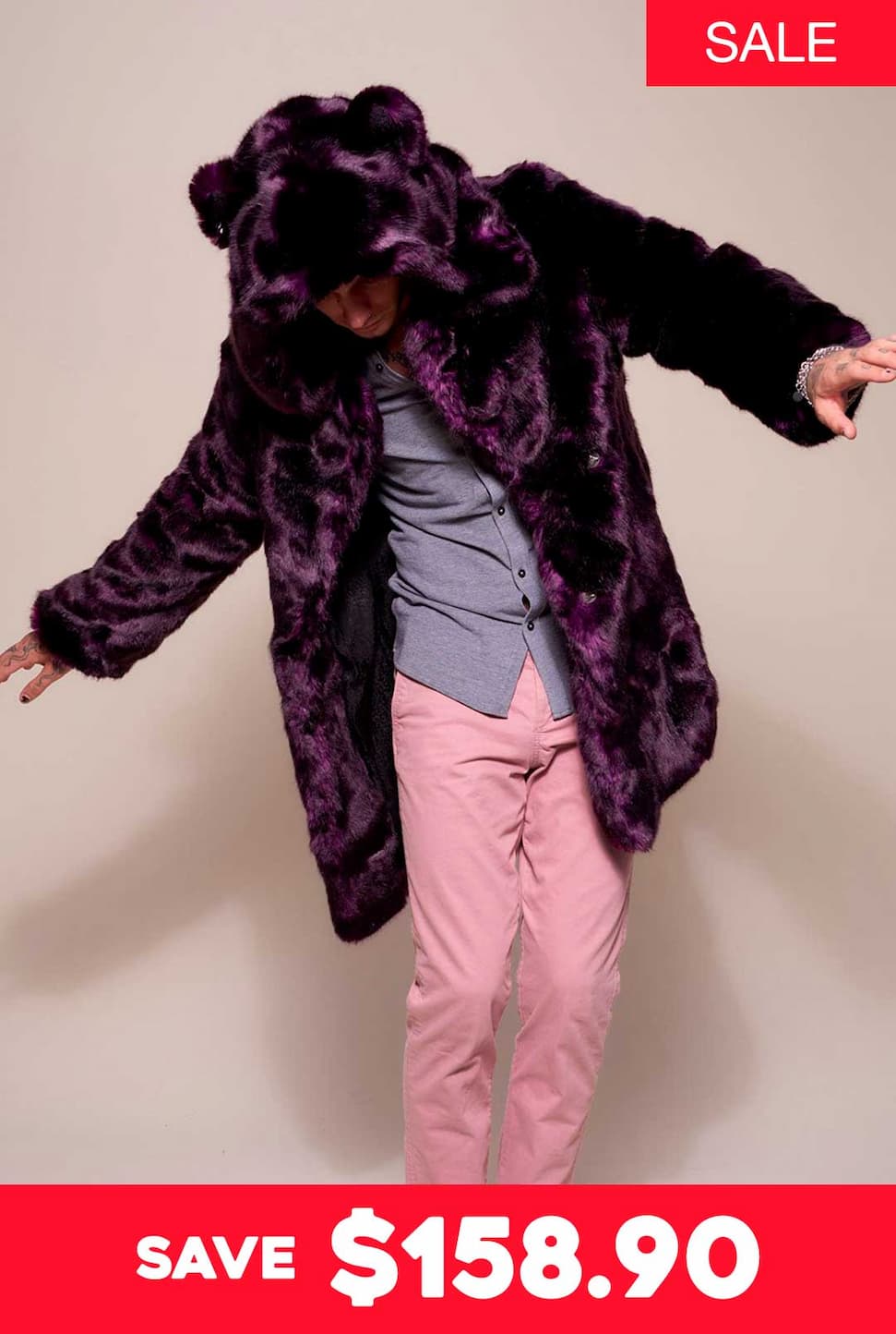 Classic Men's Faux Fur Coat | Midnight Wolf