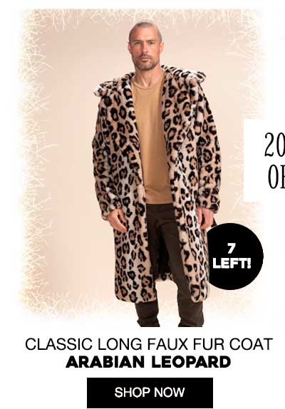 Classic Men's Long Faux Fur Coat | Arabian Leopard