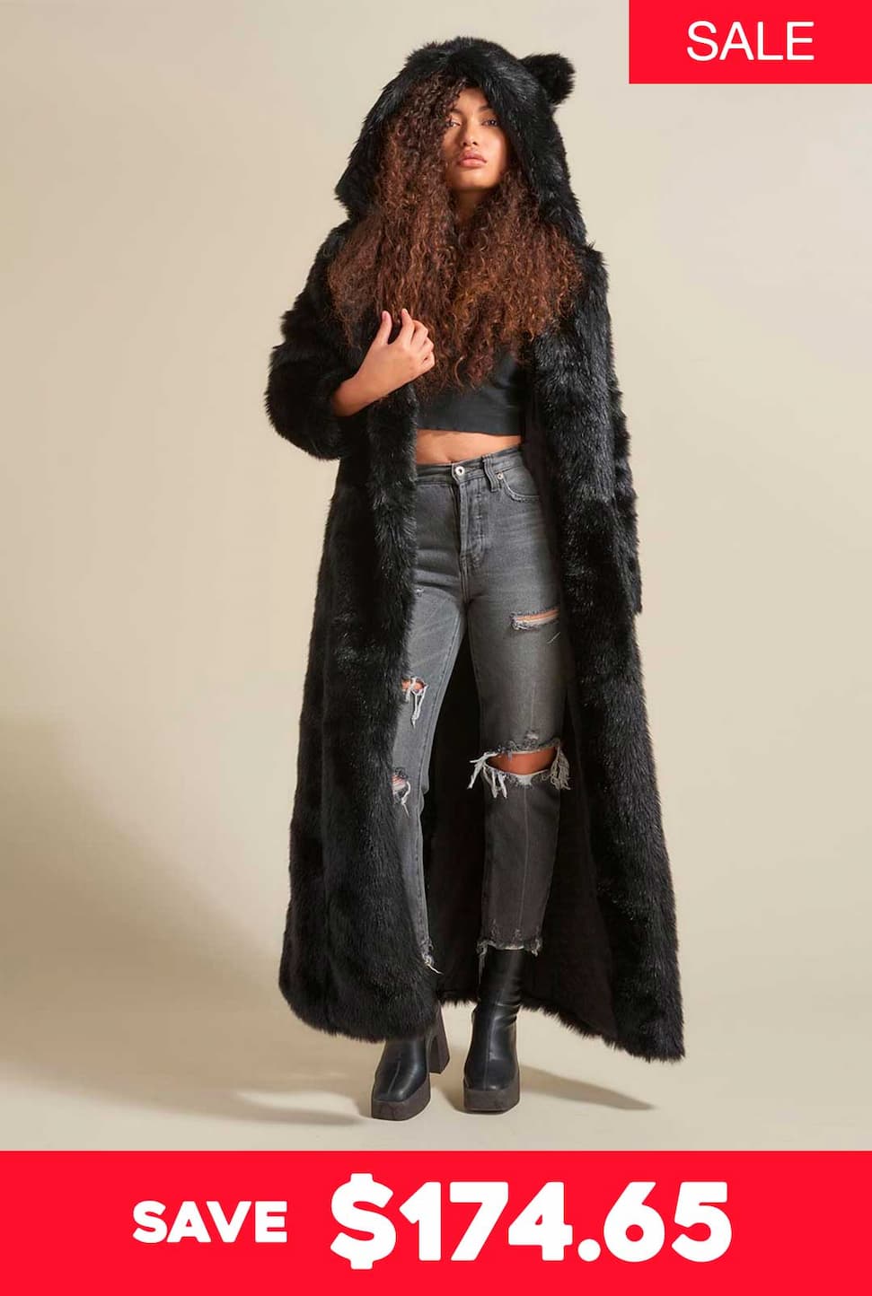 Classic Women's Long Faux Fur Coat | Black Panther