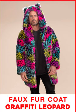 Classic Men's Faux Fur Coat | Neon Graffiti Leopard