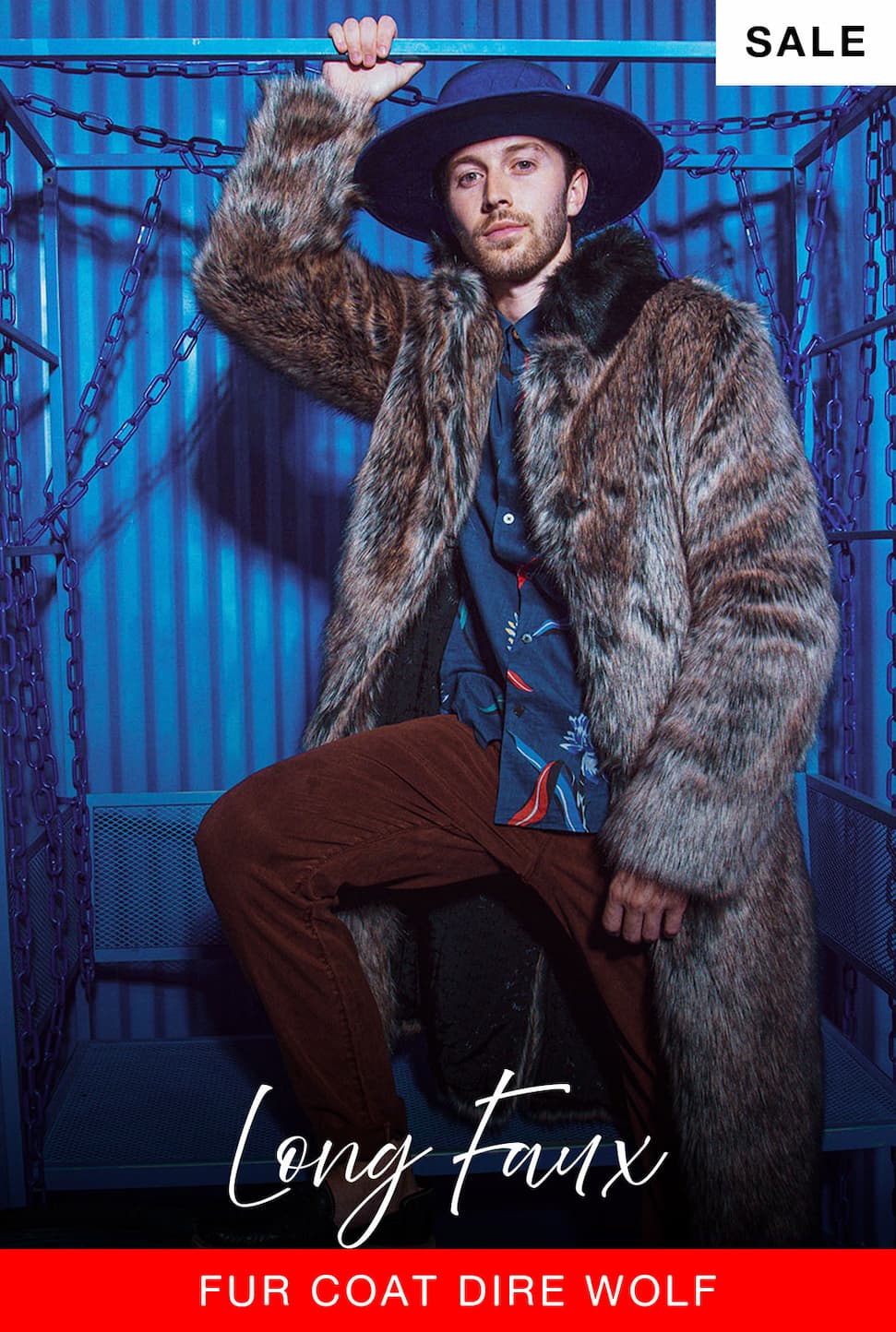 Men's Long Faux Fur Coat | Dire Wolf
