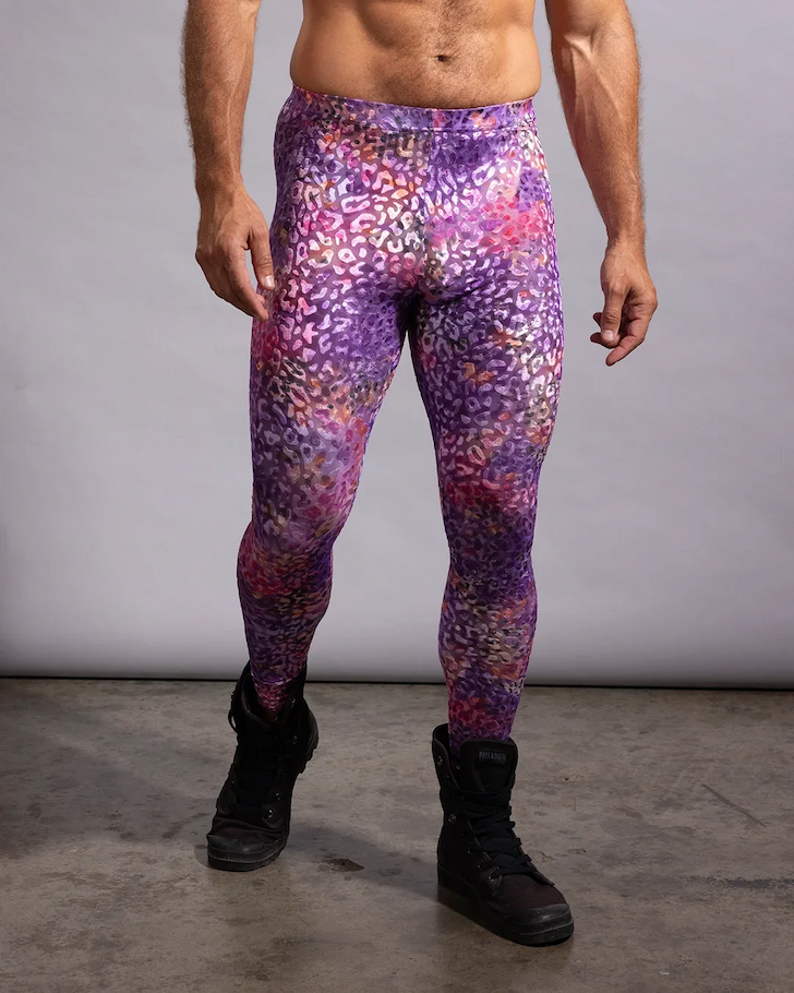 Men's Velvet Leggings | Pink Tie Dye Burnout Leopard