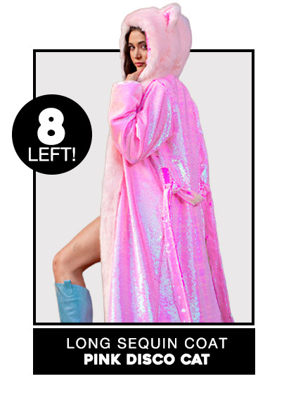 Classic Long Sequin Coat - Pink Disco Cat