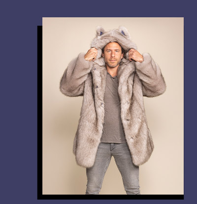 Classic Men's Faux Fur Coat | Arctic Wolf