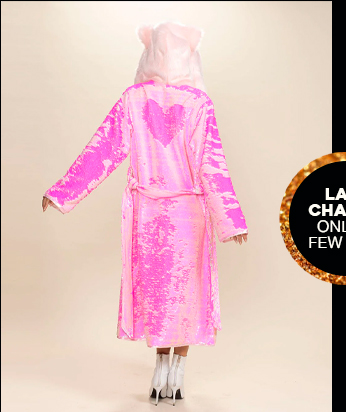 Classic Women's Long Sequin Coat | Pink Disco Cat