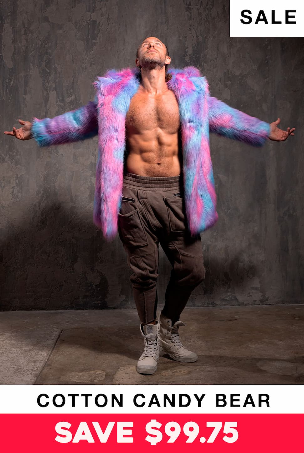 Classic Men's Faux Fur Coat | Cotton Candy Bear